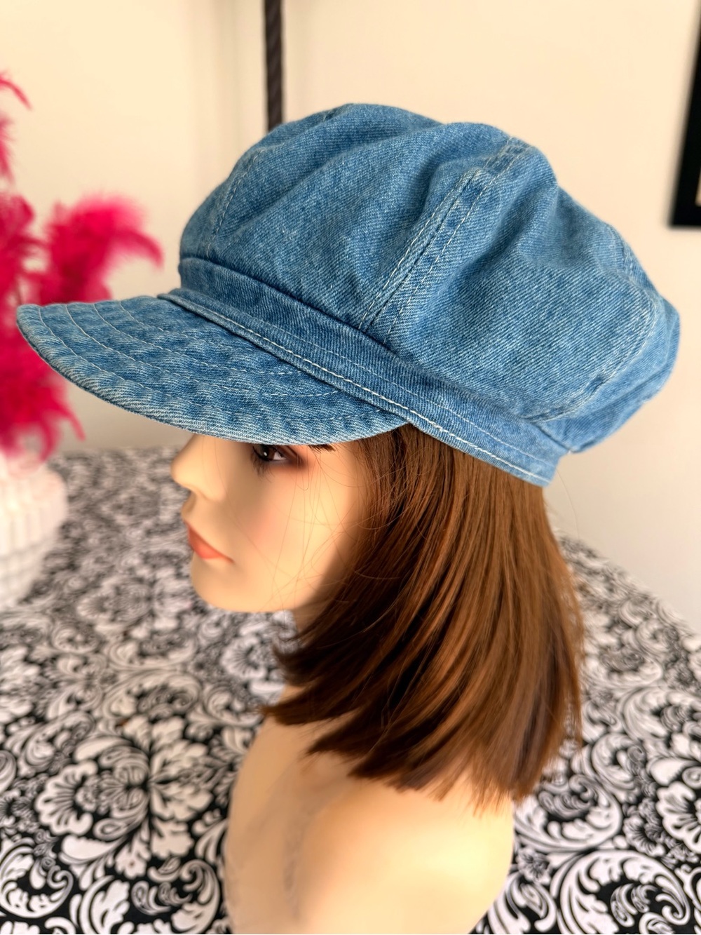 Vintage Style Denim Newsboy Cap Women Blue Jean Baker Boy Cabbie Hat - Picture 7 of 8
